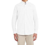 Nautica Herren Schuluniform Langarm Performance Oxford Shirt Hemd mit Button-Down-Kragen, weiß, M