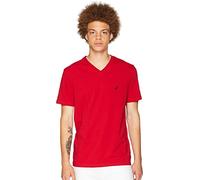 Nautica Herren Short Sleeve Solid Slim Fit V-Neck T-Shirt Modische T Shirts, Nautisches Rot, L EU