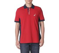 Nautica Herren Kurzärmeliges Poloshirt aus Piqué mit Farbblock Polohemd, Nautisches Rot, 3X-Groß