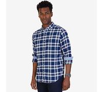 Nautica Men's Standard Long Sleeve Plaid Cozy Flannel Button Down Shirt, Marine Blue, X-Large
