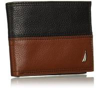 Nautica Men's Two-Tone Bifold Leather Wallet and Passcase with 4 Slots and RFID Protection, Black/Cognac
