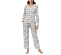 Nautica Womens 2 Piece Fleece Pajama Sleepwear Set (Large, Grey White Snow)