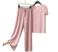 NAUXIU Soft Comfortable Ice Silk Short Sleeve T-Shirt Two Piece Set Loose Wide-Leg Pants,Womens Wide Legs Casual Loose Yoga Sports Pants Home Casual Pants,Womens Pajama Sets,Suitable for Daily Wear