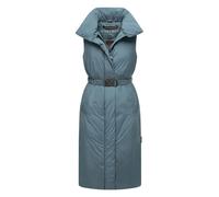 Navahoo Damen ärmellose Lange Outdoorweste warme Winterjacke aus recyceltem Polyester mit Taillengürte und Magnet-Flap Abendlied XIV Dusty Blue Gr. S
