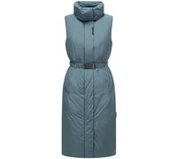 Navahoo Damen ärmellose Lange Outdoorweste warme Winterjacke aus recyceltem Material mit Taillengürte und Magnet-Flap Abendlied XIV Dusty Blue Gr. XXL