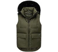 Navahoo Damen ärmellose Outdoorweste warme Winterjacke mit Kapuze und abnehmbarem Kunstfell Zimthäschen XIV Dark Olive Gr. M