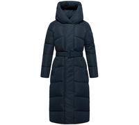 Navahoo Damen Extralanger Wintermantel warmer Steppmantel mit Taillengürtel Eisblick 14 Navy Gr. S