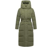 Navahoo Damen Extralanger Wintermantel warmer Steppmantel mit Taillengürtel Eisblick 14 Olive Leaf Gr. S