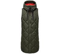 Navahoo Damen Lange Weste Steppweste Mantel-Weste mit Kapuze Long-Veste B943 [B943-Schnuck-D.Olive-Gr.XS]