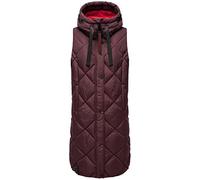 Navahoo Damen Lange Weste Steppweste Mantel-Weste mit Kapuze Long-Veste B943 [B943-Schnuck-Weinrot-Gr.S]