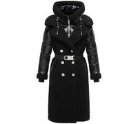 Navahoo Damen Langer Materialmix-Wintermantel warmer Plüschmantel mit angesagtem Materialmix und herausnehmbarem Einsatz mit Kapuze Kuscheltraum 14 Black Gr. M