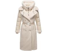Navahoo Damen Langer Materialmix-Wintermantel warmer Plüschmantel mit angesagtem Materialmix und herausnehmbarem Einsatz mit Kapuze Kuscheltraum 14 Offwhite Gr. XS