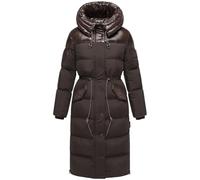 Navahoo Damen Langer Wintermantel warmer Steppmantel aus einem angesagten Materialmix und großer Kapuze Knusperherz 14 Choco Gr. L