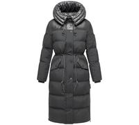 Navahoo Damen Langer Wintermantel warmer Steppmantel aus einem angesagten Materialmix und großer Kapuze Knusperherz 14 Anthracite Gr. S