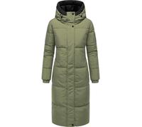 Navahoo Damen langer Wintermantel warmer Steppmantel mit 2-Wege-Reißverschluss und verstellbarer Kapuze Taublüte XIV Olive Leaf Gr. XS