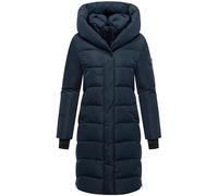 Navahoo Damen Langer Wintermantel warmer Steppmantel mit abnehmbarem Kragen-Einsatz Laubzauber 14 Navy Gr. S