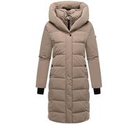 Navahoo Damen Langer Wintermantel warmer Steppmantel mit abnehmbarem Kragen-Einsatz Laubzauber 14 Taupe Grey Gr. 4XL