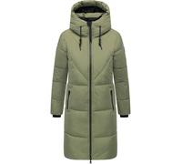 Navahoo Damen Langer Wintermantel warmer Steppmantel mit großer Kapuze und Fleece-gefütterten Kragen Kältekuschel XIV Olive Leaf Gr. S