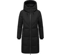 Navahoo Damen Langer Wintermantel warmer Steppmantel mit großer Kapuze und Fleece-gefütterten Kragen Kältekuschel XIV Black Gr. XS