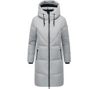 Navahoo Damen Langer Wintermantel warmer Steppmantel mit großer Kapuze und Fleece-gefütterten Kragen Kältekuschel XIV Grey Gr. 3XL