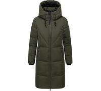 Navahoo Damen Langer Wintermantel warmer Steppmantel mit großer Kapuze und Fleece-gefütterten Kragen Kältekuschel XIV Dark Olive Gr. 4XL