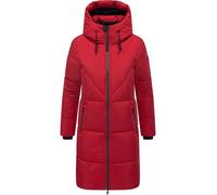 Navahoo Damen Langer Wintermantel warmer Steppmantel mit großer Kapuze und Fleece-gefütterten Kragen Kältekuschel XIV Dark Red Gr. M