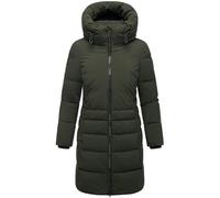 Navahoo Damen Langer Wintermantel warmer Steppmantel mit hohem Kragen und zur Hälfte kuscheligem Fleece-Innenfutter Mondnebel XIV Dark Olive Gr. L