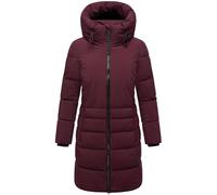 Navahoo Damen Langer Wintermantel warmer Steppmantel mit hohem Kragen und zur Hälfte kuscheligem Fleece-Innenfutter Mondnebel XIV Wine Gr. XL
