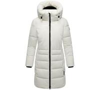 Navahoo Damen Langer Wintermantel warmer Steppmantel mit hohem Kragen und zur Hälfte kuscheligem Fleece-Innenfutter Mondnebel XIV Offwhite Gr. XS