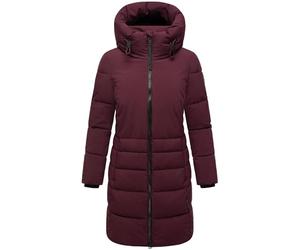 Navahoo Damen Langer Wintermantel warmer Steppmantel mit hohem Kragen und zur Hälfte kuscheligem Fleece-Innenfutter Mondnebel XIV Wine Gr. L