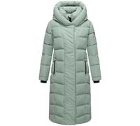 Navahoo Damen Langer Wintermantel warmer Steppmantel mit innenliegenden Rucksackträgern und Magnet-Knöpfen Engelsfeder XIV Smokey Mint Gr. L