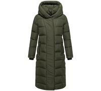 Navahoo Damen Langer Wintermantel warmer Steppmantel mit innenliegenden Rucksackträgern und Magnet-Knöpfen Engelsfeder XIV Dark Olive Gr. XL