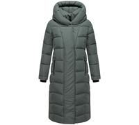 Navahoo Damen Langer Wintermantel warmer Steppmantel mit innenliegenden Rucksackträgern und Magnet-Knöpfen Engelsfeder XIV Stone Green Gr. M