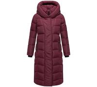 Navahoo Damen Langer Wintermantel warmer Steppmantel mit innenliegenden Rucksackträgern und Magnet-Knöpfen Engelsfeder XIV Wine Gr. 3XL