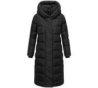 Navahoo Damen Langer Wintermantel warmer Steppmantel mit innenliegenden Rucksackträgern und Magnet-Knöpfen Engelsfeder XIV Black Gr. XL