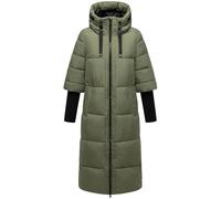 Navahoo Damen langer Wintermantel warmer Steppmantel mit Kapuze und Rippstrickärmeln Ciao Miau XIV Olive Leaf Gr. S