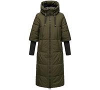 Navahoo Damen langer Wintermantel warmer Steppmantel mit Kapuze und Rippstrickärmeln Ciao Miau XIV Dark Olive Gr. XL