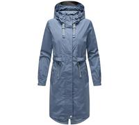 Navahoo Damen leichter Übergangsmantel Kurzmantel lang mit verstellbarer Kapuze Silberperlee Dusty Blue Gr. XL