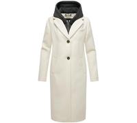 Navahoo Damen Mantel in Woll-Optik Langer Trenchcoat leicht Oversized mit (abnehmbarem) Kapuzen-Einsatz aus Sweat-Material Kekstraum 14 Off White Gr. L