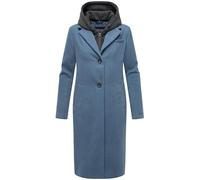 Navahoo Damen Mantel in Woll-Optik langer Trenchcoat leicht oversized mit (abnehmbarem) Kapuzen-Einsatz aus Sweat-Material Kekstraum 14 Dusty Blue Gr. 3XL
