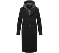 Navahoo Damen Mantel in Woll-Optik langer Trenchcoat leicht oversized mit (abnehmbarem) Kapuzen-Einsatz aus Sweat-Material Kekstraum 14 Black Gr. XL