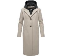 Navahoo Damen Mantel in Woll-Optik langer Trenchcoat leicht oversized mit (abnehmbarem) Kapuzen-Einsatz aus Sweat-Material Kekstraum 14 Bone Gr. M