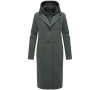 Navahoo Damen Mantel in Woll-Optik langer Trenchcoat leicht oversized mit (abnehmbarem) Kapuzen-Einsatz aus Sweat-Material Kekstraum 14 Stone Green Gr. S