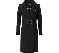 Navahoo Damen Mantel in Wollmantel-Optik langer Trenchcoat mit Reverskragen Wooly Schwarz Gr. S