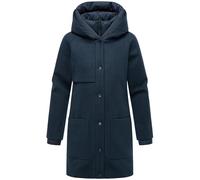 Navahoo Damen Mantel lange Übergangsjacke Kurzmantel in Wolloptik mit Kapuze und (abnehmbarem) Stepp-Einsatz Flauschwunder 14 Navy Gr. XXL