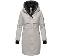 Navahoo Damen Mantel lange warme Winter Steppjacke mit Kapuze und magnetischen Elementen Snowelf Light Grey Gr. XL