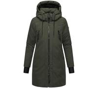 Navahoo Damen modischer Wintermantel warmer Parka mit (abnehmbarer) Kapuze und Rucksackträgern innen Winterzart 14 Dark Olive Gr. XL
