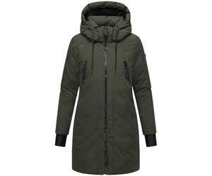 Navahoo Damen modischer Wintermantel warmer Parka mit (abnehmbarer) Kapuze und Rucksackträgern innen Winterzart 14 Dark Olive Gr. XL