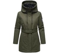 Navahoo Damen Parka lange Winterjacke warm mit Taillengürtel und (abnehmbaren) Fleece-Kragen Eishauch 14 Dark Olive Gr. L