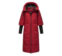 Navahoo Damen langer Wintermantel warmer Steppmantel mit Kapuze und Rippstrickärmeln Ciao Miau XIV Dark Red Gr. XS